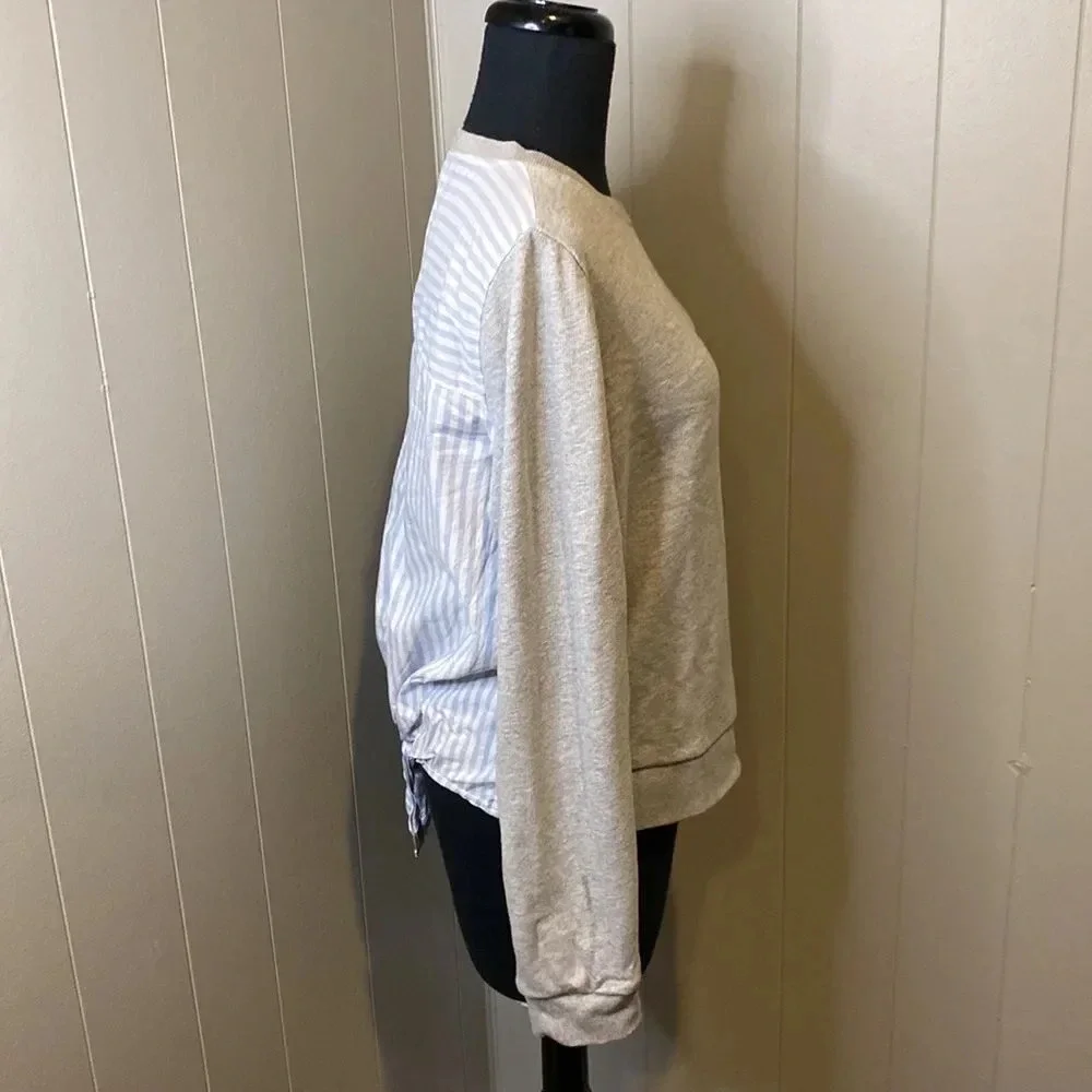 J Crew Small Sweatshirt Blouse Mix Button Down Back with Tie Long Sleeve Stripes